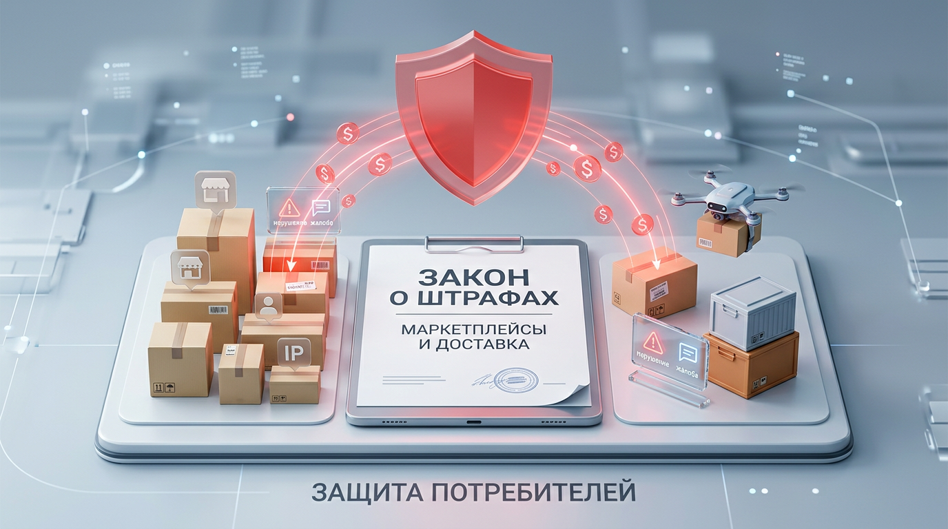 Футуристическая схема закона о штрафах для маркетплейсов и сервисов доставки